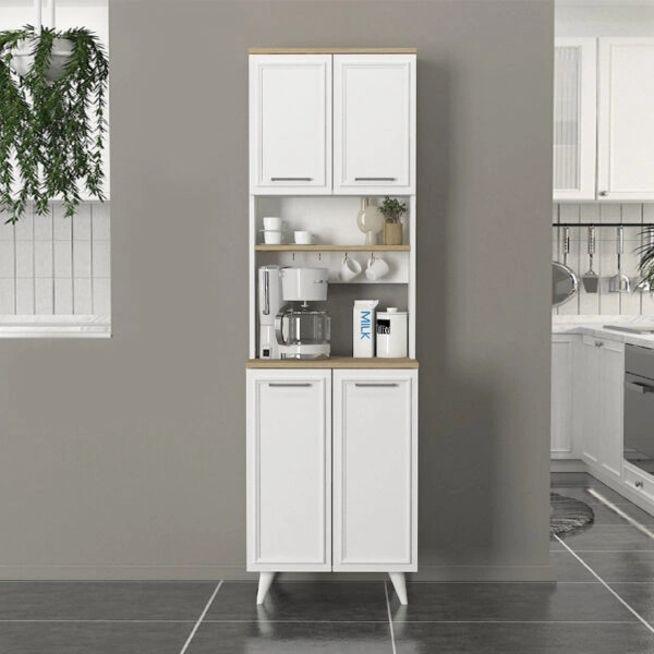 Έπιπλο κουζίνας Potter 2 Megapap χρώμα λευκό - rota oak 60x40x196,1εκ.