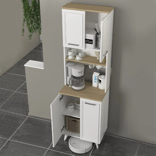 Έπιπλο κουζίνας Potter 2 Megapap χρώμα λευκό - rota oak 60x40x196,1εκ.