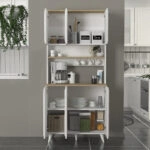 Έπιπλο κουζίνας Potter 3 Megapap χρώμα λευκό - rota oak 90x40x196,1εκ.