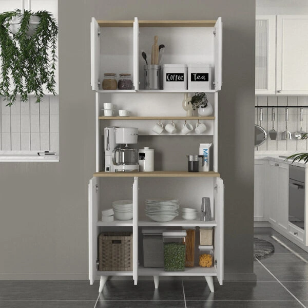 Έπιπλο κουζίνας Potter 3 Megapap χρώμα λευκό - rota oak 90x40x196,1εκ.