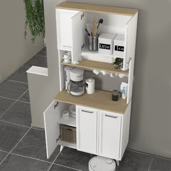 Έπιπλο κουζίνας Potter 3 Megapap χρώμα λευκό - rota oak 90x40x196,1εκ.