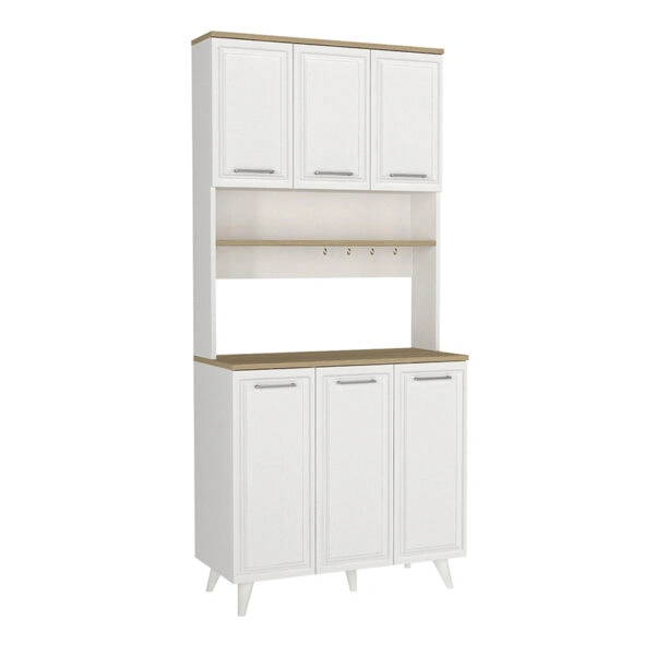 Έπιπλο κουζίνας Potter 3 Megapap χρώμα λευκό - rota oak 90x40x196,1εκ.