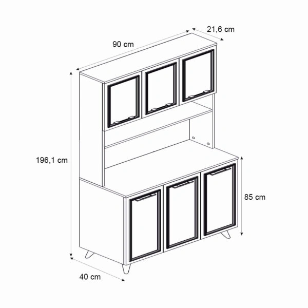 Έπιπλο κουζίνας Potter 3 Megapap χρώμα λευκό - rota oak 90x40x196,1εκ.