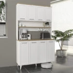 Έπιπλο κουζίνας Potter 4 Megapap χρώμα λευκό - rota oak 120x40x196,1εκ.