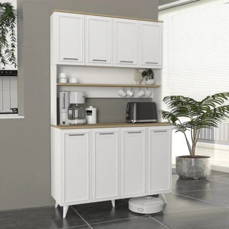 Έπιπλο κουζίνας Potter 4 Megapap χρώμα λευκό - rota oak 120x40x196,1εκ.