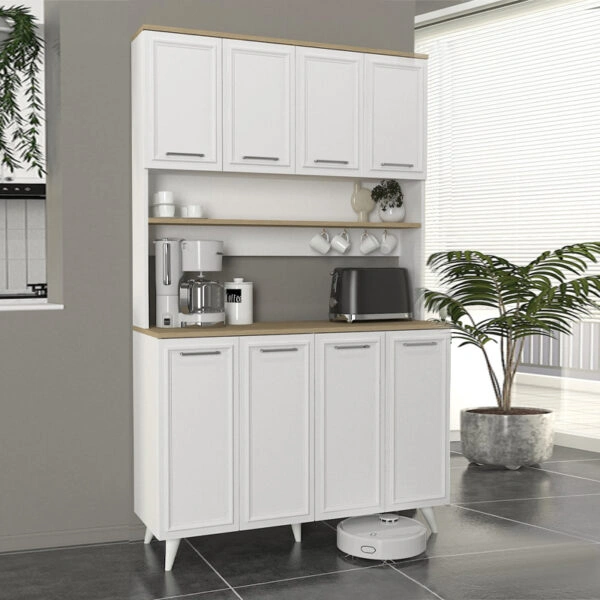 Έπιπλο κουζίνας Potter 4 Megapap χρώμα λευκό - rota oak 120x40x196,1εκ.