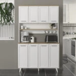 Έπιπλο κουζίνας Potter 4 Megapap χρώμα λευκό - rota oak 120x40x196,1εκ.