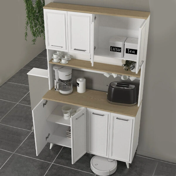 Έπιπλο κουζίνας Potter 4 Megapap χρώμα λευκό - rota oak 120x40x196,1εκ.
