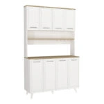 Έπιπλο κουζίνας Potter 4 Megapap χρώμα λευκό - rota oak 120x40x196,1εκ.