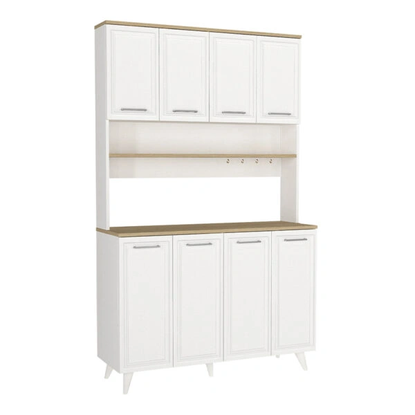 Έπιπλο κουζίνας Potter 4 Megapap χρώμα λευκό - rota oak 120x40x196,1εκ.