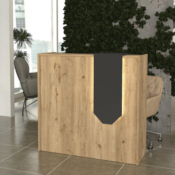Γραφείο υποδοχής - reception Navita Megapap με LED χρώμα sepet oak - ανθρακί 113,6x42x111,8εκ.