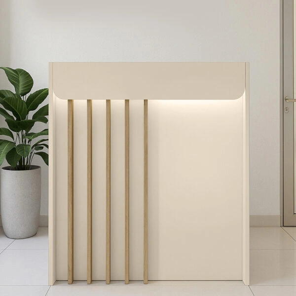 Γραφείο υποδοχής - reception Karibu Megapap με LED χρώμα sandstone - sepet oak 90x40x100εκ.