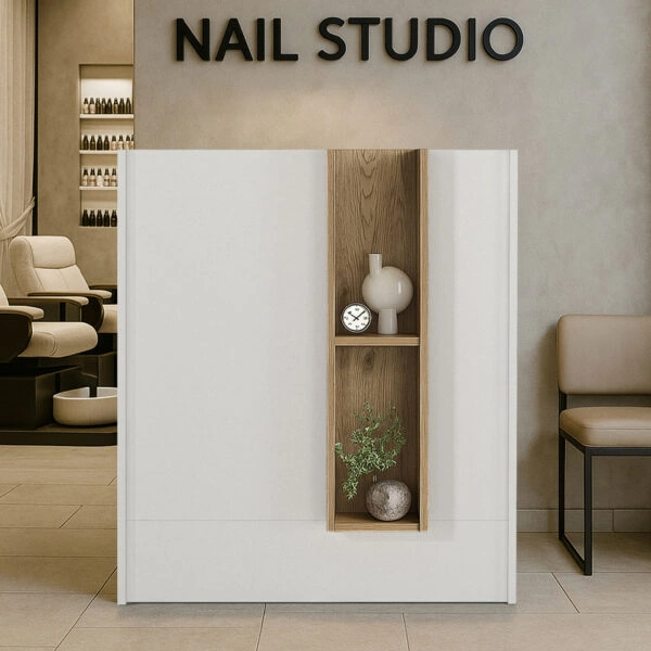 Γραφείο υποδοχής - reception Bonveno Megapap χρώμα λευκό - sepet oak 90x43,2x110εκ.