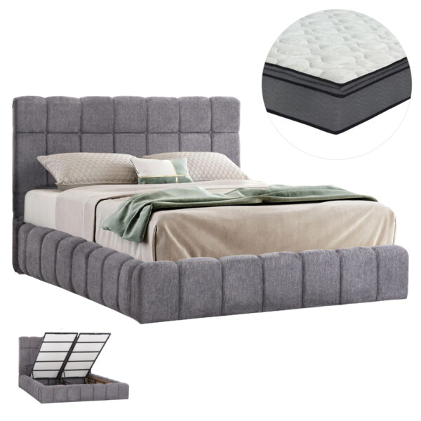 ΚΡΕΒΑΤΙ ΔΙΠΛΟ ΜΕ ΣΤΡΩΜΑ & ΑΠΟΘ.ΧΩΡΟ RAMON HM21168 ΓΚΡΙ ΜΠΟΥΚΛΕ--ΓΙΑ 160x200εκ