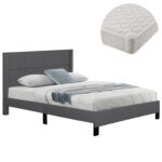 ΚΡΕΒΑΤΙ ΔΙΠΛΟ & ΣΤΡΩΜΑ TRILLOP HM21202.12 ΓΚΡΙ ΥΦΑΣΜΑ--ΓΙΑ 160x200εκ