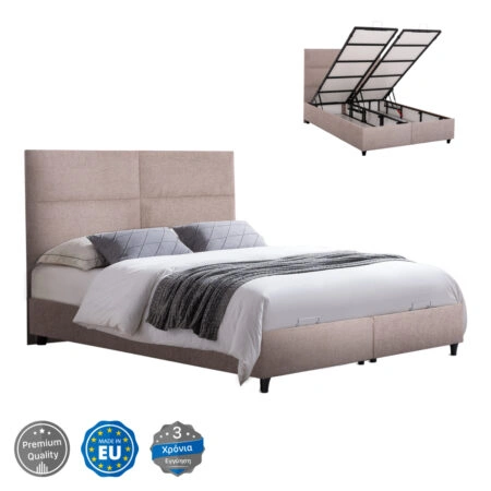 ΚΡΕΒΑΤΙ MILO ΜΕ ΑΠΟΘ.ΧΩΡΟ HM738.22 ΜΠΕΖ ΜΠΟΥΚΛΕ ΥΦΑΣΜΑ ΓΙΑ ΣΤΡΩΜΑ 140x200εκ