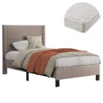 ΚΡΕΒΑΤΙ ΜΟΝΟ & ΣΤΡΩΜΑ TRILLOP HM21203.15 ΜΠΕΖ ΥΦΑΣΜΑ--ΓΙΑ 120x200εκ