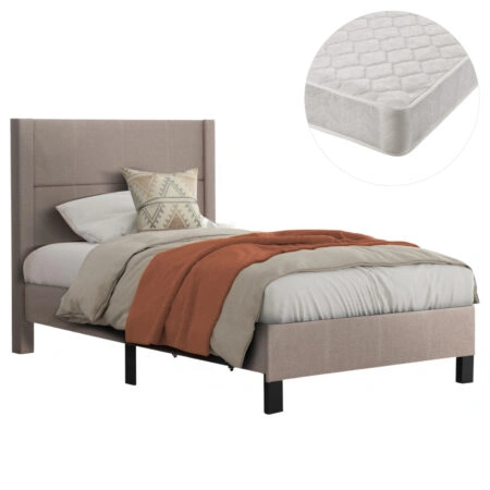 ΚΡΕΒΑΤΙ ΜΟΝΟ & ΣΤΡΩΜΑ TRILLOP HM21203.15 ΜΠΕΖ ΥΦΑΣΜΑ--ΓΙΑ 120x200εκ