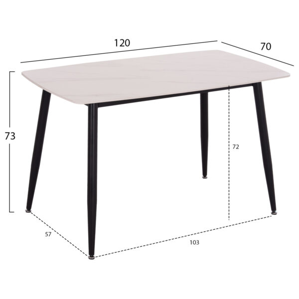 ΤΡΑΠΕΖΙ RAVEN HM9854.01 ΚΕΡΑΜΙΚΟ TOP ΛΕΥΚΟ ΜΑΡΜΑΡΟ-ΜΑΥΡΟ ΜΕΤΑΛΛΟ 117,5x67,5x76Υεκ.