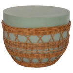 ΤΡΑΠΕΖΙ ΣΑΛΟΝΙΟΥ VILHENA HM18165 FIBER CEMENT ΠΡΑΣΙΝΟ-RATTAN ΦΥΣΙΚΟ Φ56x47Υεκ.