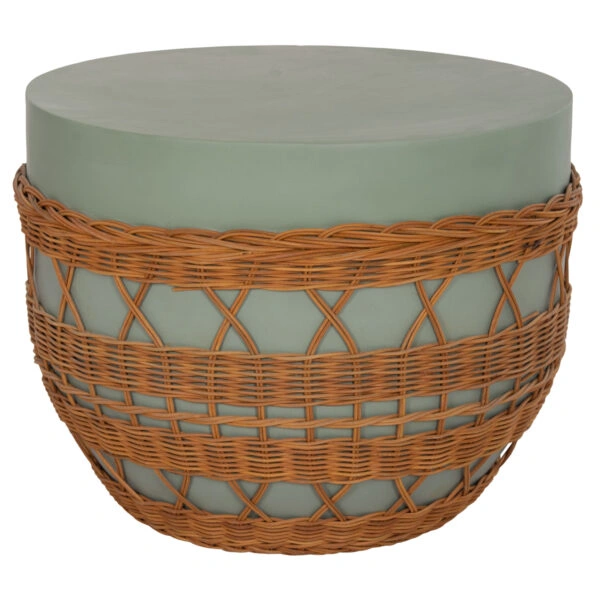 ΤΡΑΠΕΖΙ ΣΑΛΟΝΙΟΥ VILHENA HM18165 FIBER CEMENT ΠΡΑΣΙΝΟ-RATTAN ΦΥΣΙΚΟ Φ56x47Υεκ.