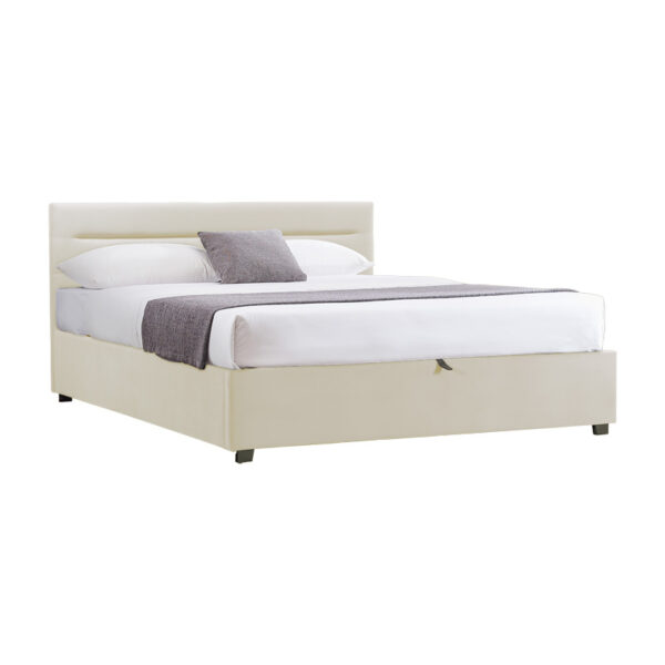 Κρεβάτι Molito  βελούδο σε εκρού απόχρωση με αποθηκευτικό χώρο150x200εκ