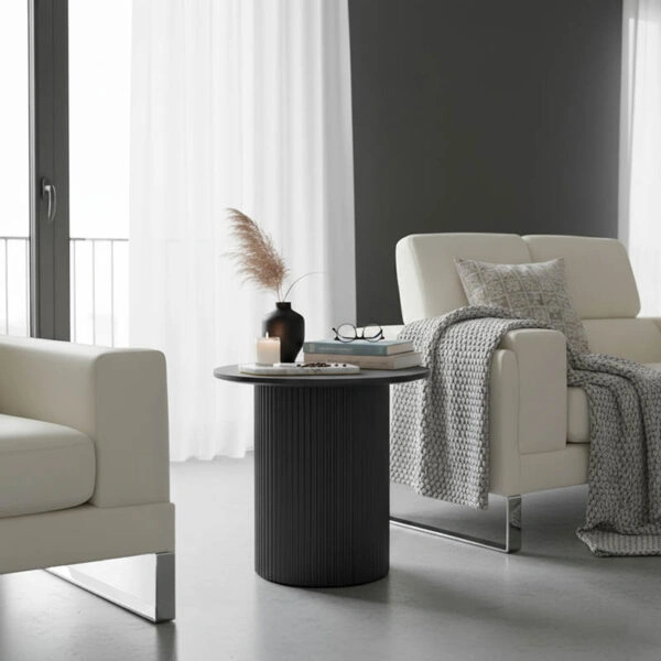 Βοηθητικό τραπέζι Dovel  mdf-μέταλλο σε μαύρη απόχρωση Φ50x50εκ