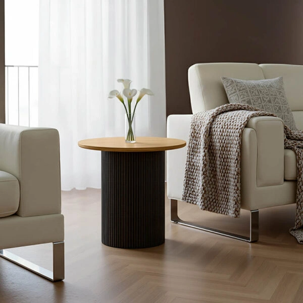 Βοηθητικό τραπέζι Dovel  mdf σε sonoma -μαύρο μέταλλο Φ50x50εκ