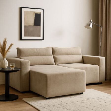 Silver Γωνιακός Καναπές Κρεβάτι με Αναστρέψιμη Γωνία Μπεζ 245x148x94cm