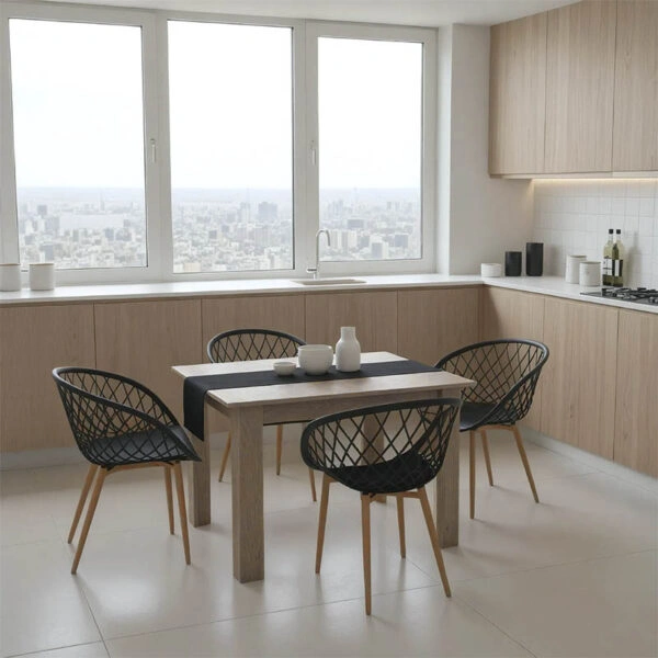 Τραπεζαρία Manka-Ezra  σετ 5τεμ σε sonoma truffle-μαύρη απόχρωση 110x80x77εκ