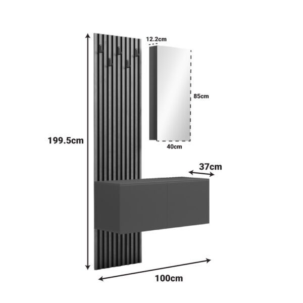 Έπιπλο εισόδου με καθρέπτη Arika  σε oak-ανθρακί απόχρωση 100x37.1x199.5εκ