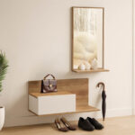 Έπιπλο εισόδου με καθρέπτη Miranda  σε λευκή-oak απόχρωση 60x30x89.5εκ