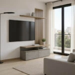 Σύνθετο σαλονιού Perlento σε μπεζ μαρμάρου με sonoma απόχρωση 140x41x219.5εκ