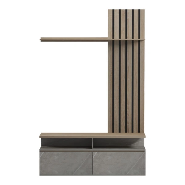 Σύνθετο σαλονιού Perlento σε μπεζ μαρμάρου με sonoma απόχρωση 140x41x219.5εκ