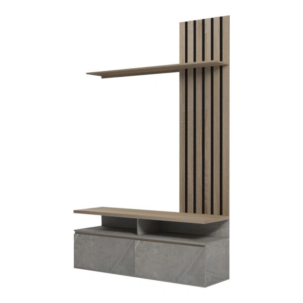 Σύνθετο σαλονιού Perlento σε μπεζ μαρμάρου με sonoma απόχρωση 140x41x219.5εκ