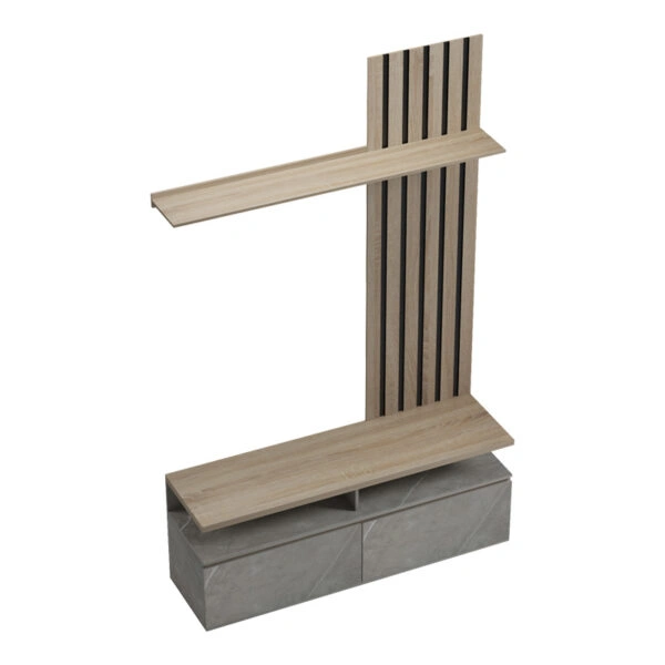 Σύνθετο σαλονιού Perlento σε μπεζ μαρμάρου με sonoma απόχρωση 140x41x219.5εκ