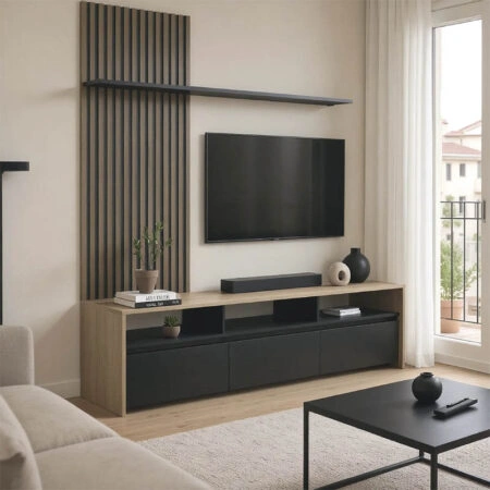 Σύνθετο σαλονιού Delfina  σε sonoma με μαύρη απόχρωση 190x40x199.5εκ
