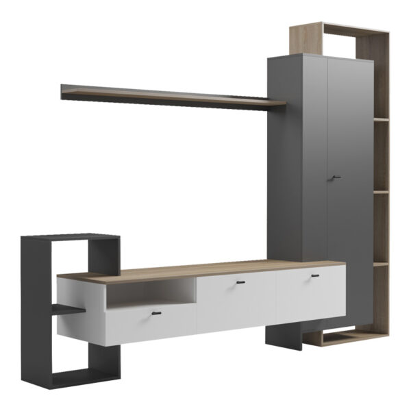 Σύνθετο σαλονιού Ferefia  σε sonoma με λευκή και ανθρακί απόχρωση 240x45.5x189.5εκ