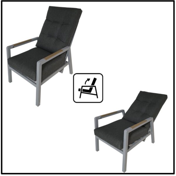 Artekko Alu Ανακλινόμενη Πολυθρόνα με Γκρι Σκελετό Αλουμινίου και Γκρι Μαξιλάρια (60x87x103)cm