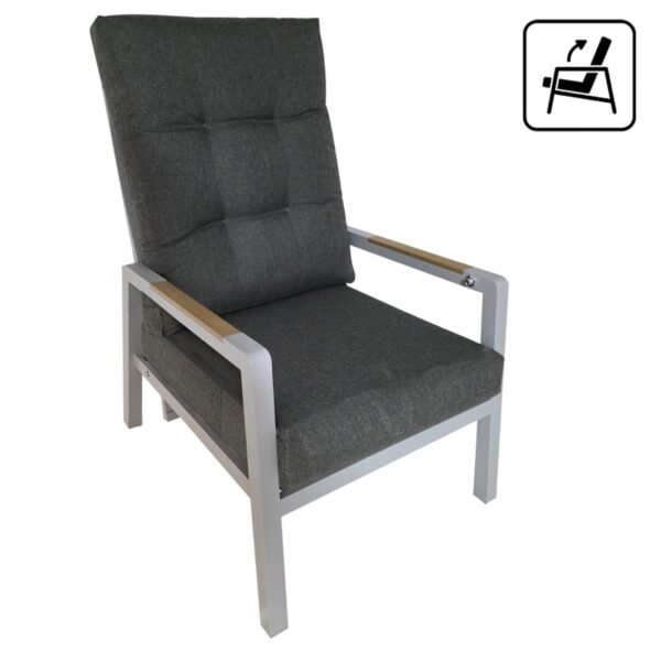 Artekko Alu Ανακλινόμενη Πολυθρόνα με Γκρι Σκελετό Αλουμινίου και Γκρι Μαξιλάρια (60x87x103)cm