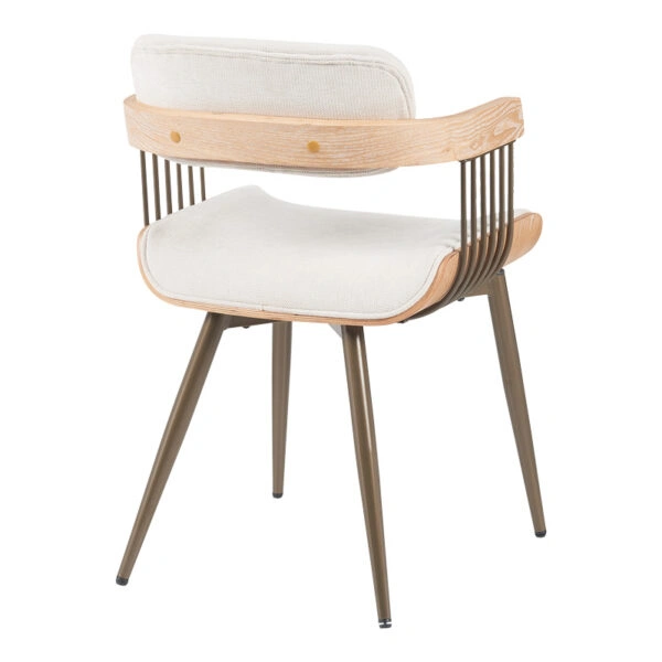 Πολυθρόνα Cameo  μέταλλο μπρονζέ-white-wash ξύλο-μπέζ ύφασμα 53x49.5x75.5εκ