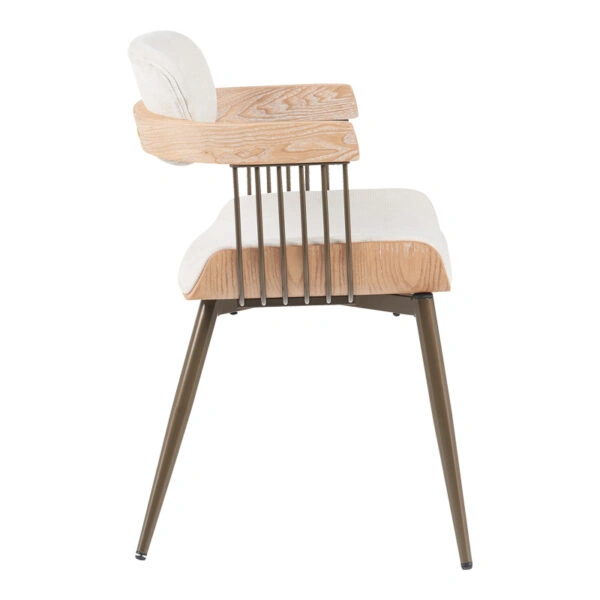 Πολυθρόνα Cameo  μέταλλο μπρονζέ-white-wash ξύλο-μπέζ ύφασμα 53x49.5x75.5εκ