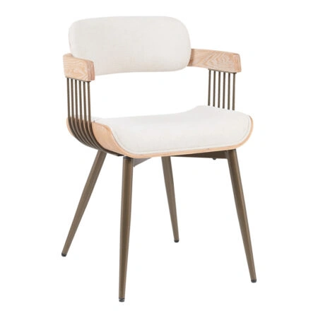 Πολυθρόνα Cameo  μέταλλο μπρονζέ-white-wash ξύλο-μπέζ ύφασμα 53x49.5x75.5εκ