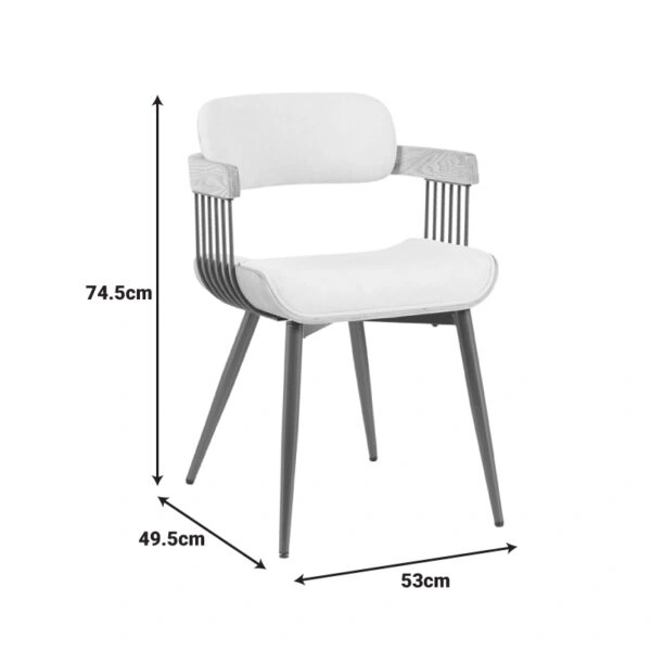 Πολυθρόνα Cameo  μέταλλο μπρονζέ-white-wash ξύλο-μπέζ ύφασμα 53x49.5x75.5εκ