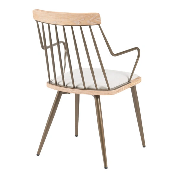 Πολυθρόνα Posse  μέταλλο μπρονζέ-white wash ξύλο-μπεζ ύφασμα 52x59x83εκ