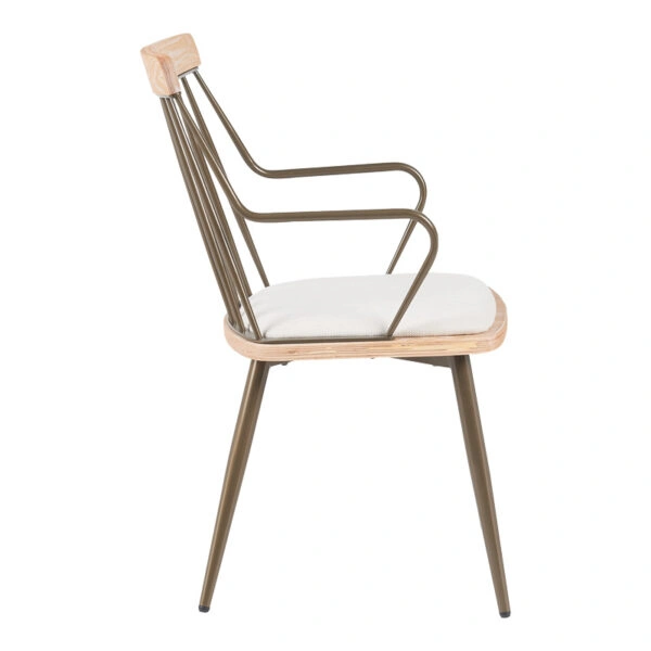 Πολυθρόνα Posse  μέταλλο μπρονζέ-white wash ξύλο-μπεζ ύφασμα 52x59x83εκ