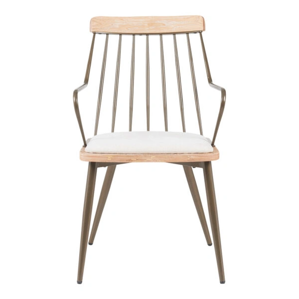 Πολυθρόνα Posse  μέταλλο μπρονζέ-white wash ξύλο-μπεζ ύφασμα 52x59x83εκ