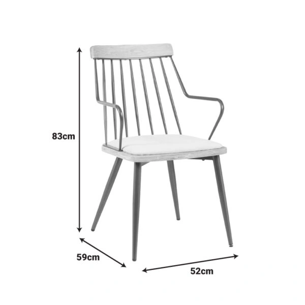 Πολυθρόνα Posse  μέταλλο μπρονζέ-white wash ξύλο-μπεζ ύφασμα 52x59x83εκ