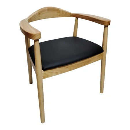 Πολυθρόνα Joube rubberwood σε φυσική απόχρωση με μαύρο pu μαξιλάρι 59x48x73εκ