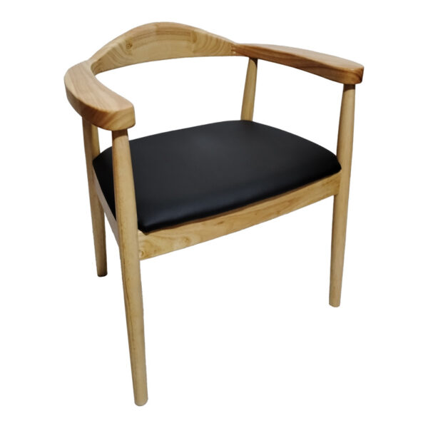 Πολυθρόνα Joube rubberwood σε φυσική απόχρωση με μαύρο pu μαξιλάρι 59x48x73εκ
